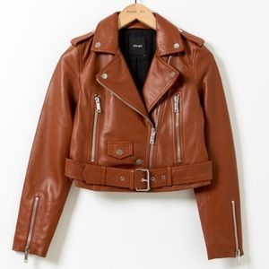 LTH JKT Tan Mya Leather Cropped Moto Jacket size medium